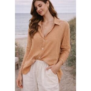 Assembly Label Minimalist Oversized Linen Button Up Shirt M Tan Coastal Boho